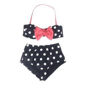 Womens Swimsuit Size L  Dippin Daisys High Waist
Black White Polka Dot Coral Bow